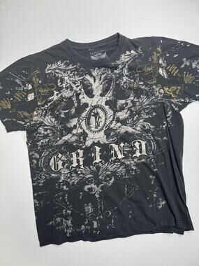 Y2K Xzavier T Shirt Mens M Black Skull AOP Double Sided Gothic Grunge MMA Tee
